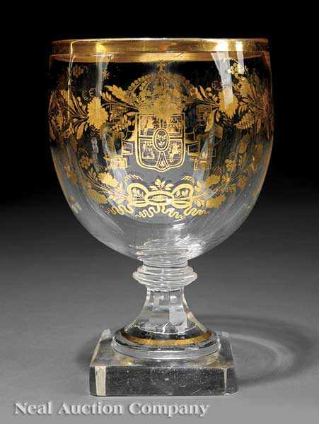 Appraisal: A Large English Blown Cut and Gilt Decorated Glass Goblet