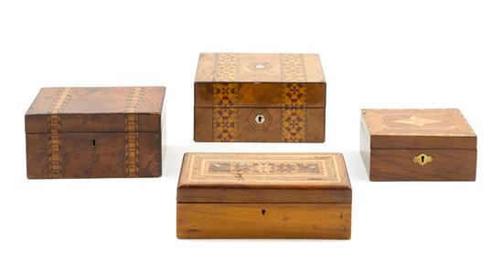 Appraisal: Sale Lot Four Parquetry Decorated Boxes each of rectangular form