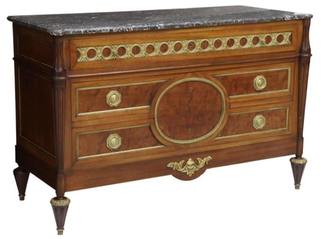 Appraisal: French Louis XVI style marble-top mahogany commode late th c