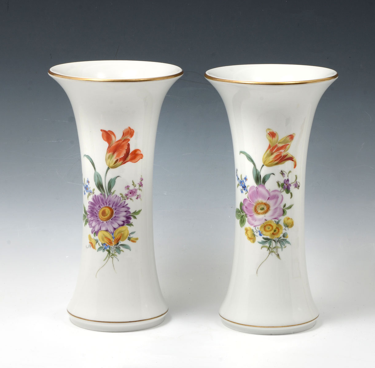 Appraisal: PAIR MEISSEN FLORAL VASES white ground Meissen vases having a