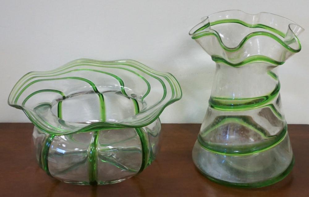 Appraisal: Art Nouveau Green Trailed Glass Vase Possibly Stuart Sons and