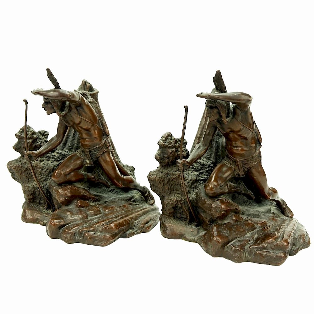 Appraisal: Pair Weidlich Indian Scout Bronze Bookends Pair Weidlich Indian Scout