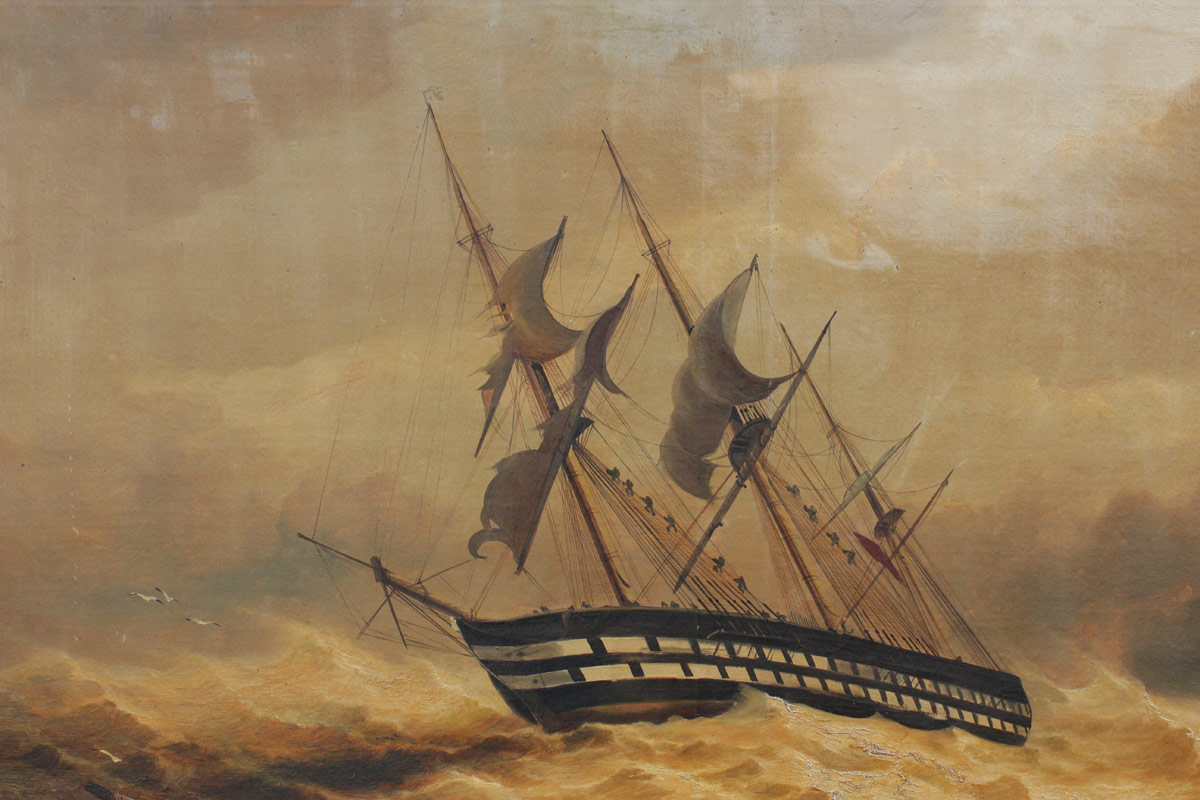 Appraisal: LARGE MARITIME STORM AT SEA PAINTING Oil Canvas '' x