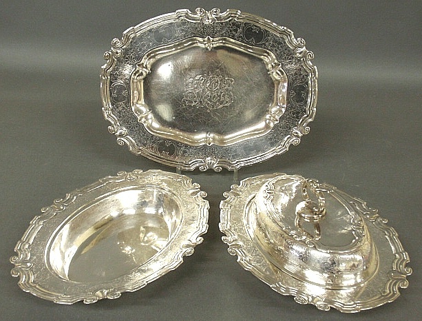 Appraisal: - Sterling silver platter x and two vegetable dishes x