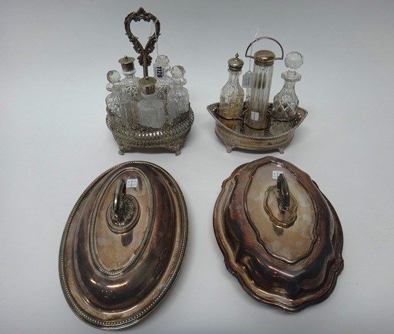 Appraisal: Plated wares comprising two condiment stands eight various glass condiment