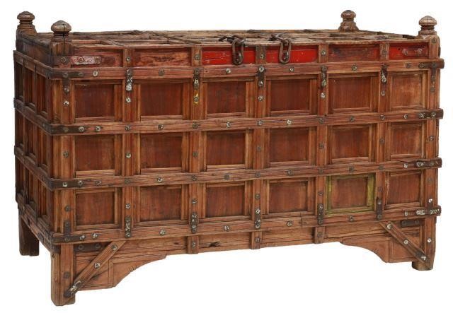 Appraisal: Indian hardwood dowry chest stick box Western Rajasthan India turned