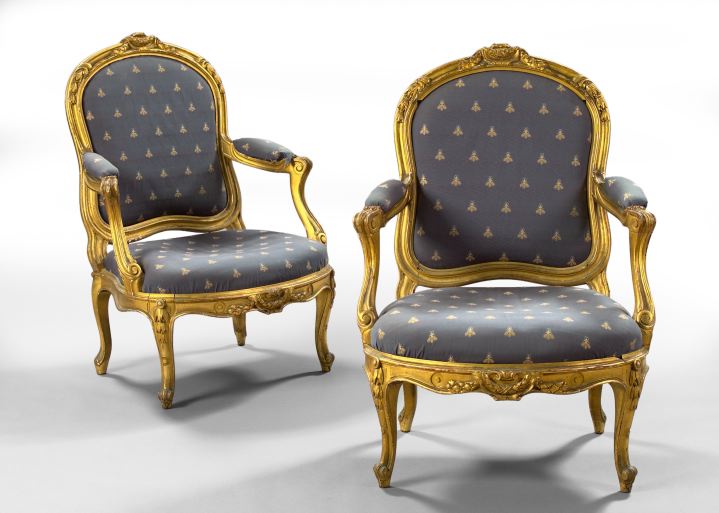 Appraisal: Pair of Louis XV-Style Giltwood Fauteuils fourth quarter th century