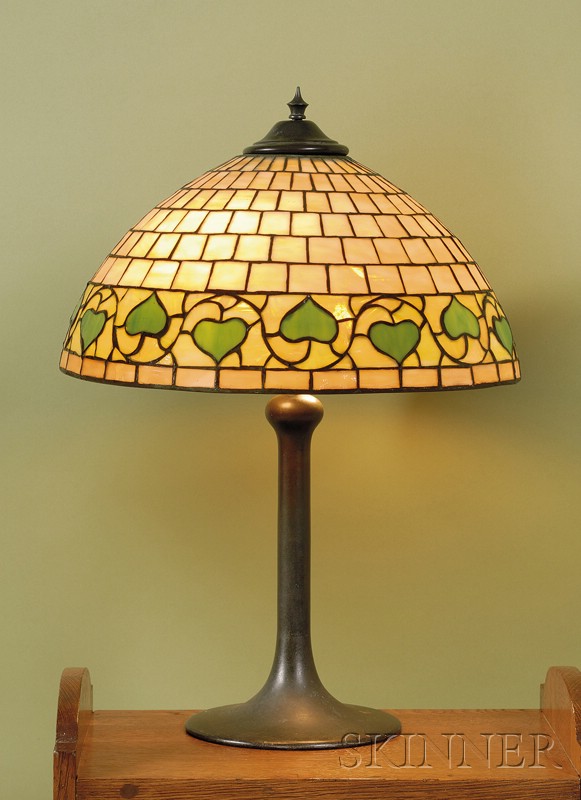 Appraisal: American Leaded Glass and Bronze Ivy Pattern Lamp Shade and