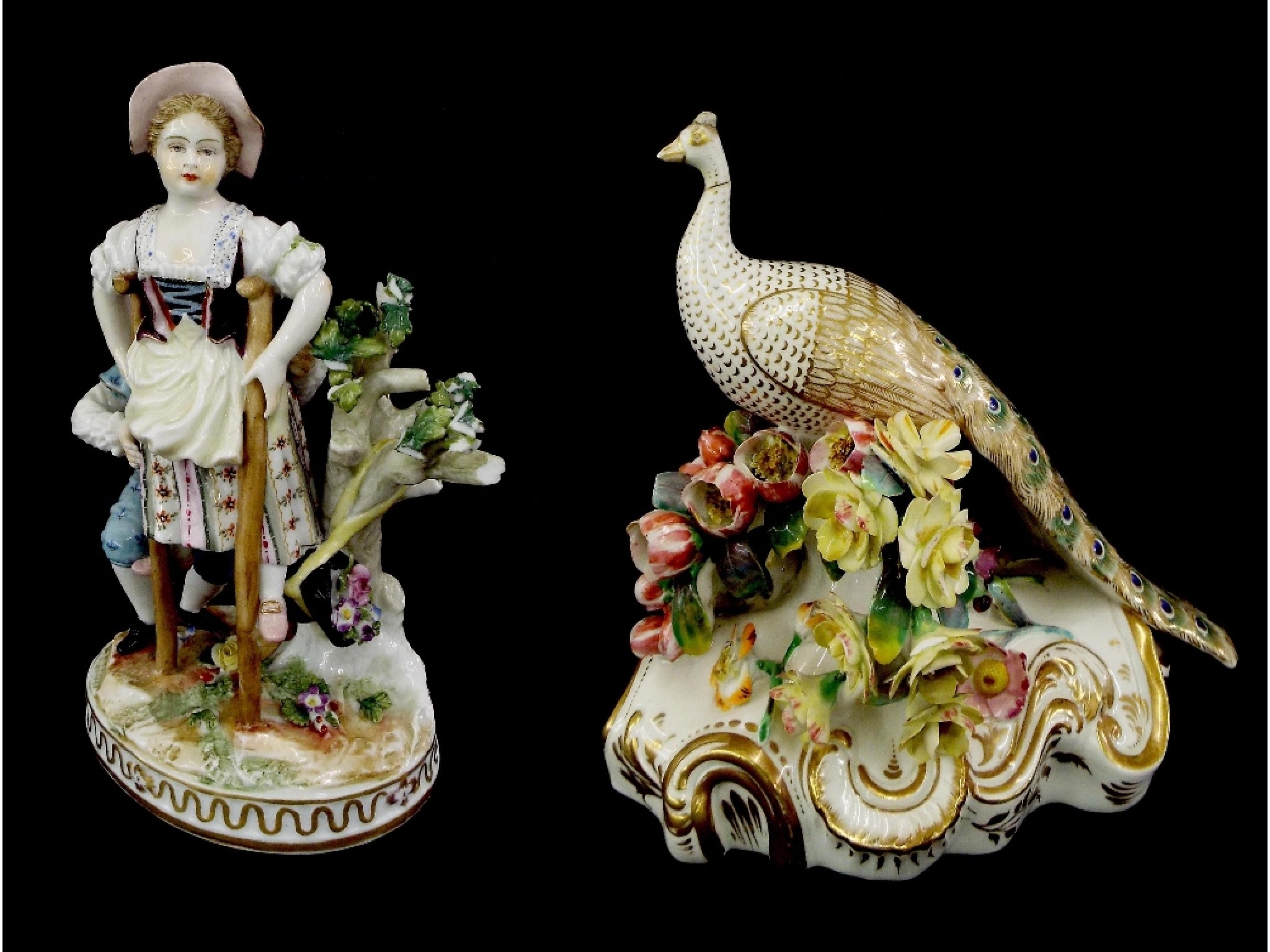 Appraisal: Dresden porcelain character group modelled as a girl on stilts