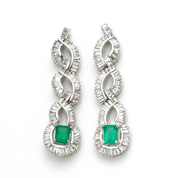 Appraisal: A pair of emerald and diamond earrings estimated total diamond