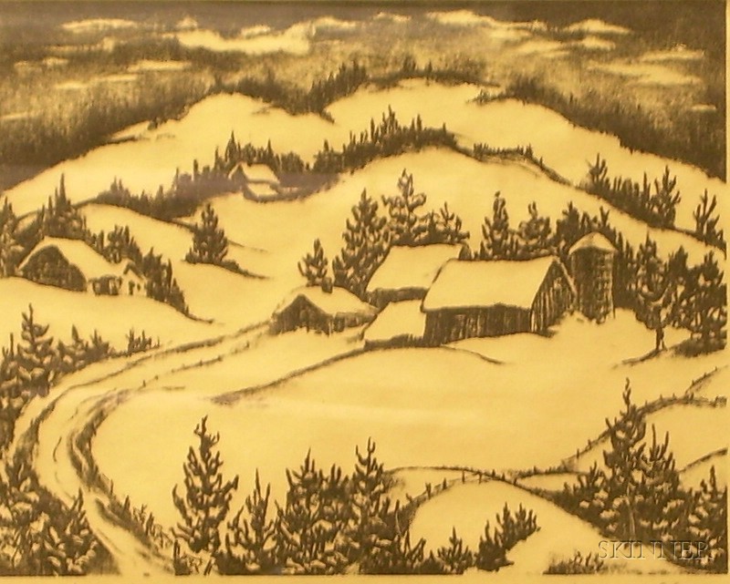 Appraisal: Framed Woodblock Print on Paper Vermont Winter by Isabelle Reynolds