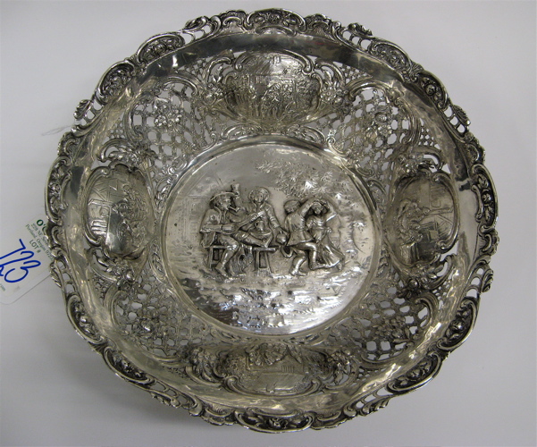 Appraisal: CONTINENTAL FINE SILVER CENTER BOWL reticulated sides having cartouches and