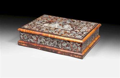 Appraisal: TOILETRY CASKET Louis XIV Paris circa Brown tortoiseshell finely inlaid