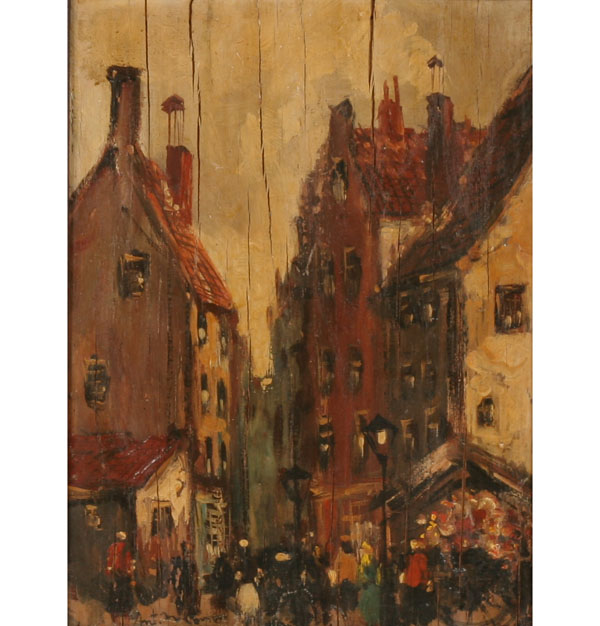 Appraisal: European street scene oil on panel x illegibly signed lower