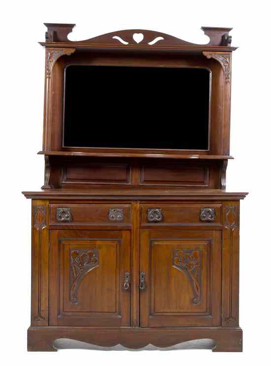 Appraisal: An Art Nouveau Mahogany Side Board in two parts the