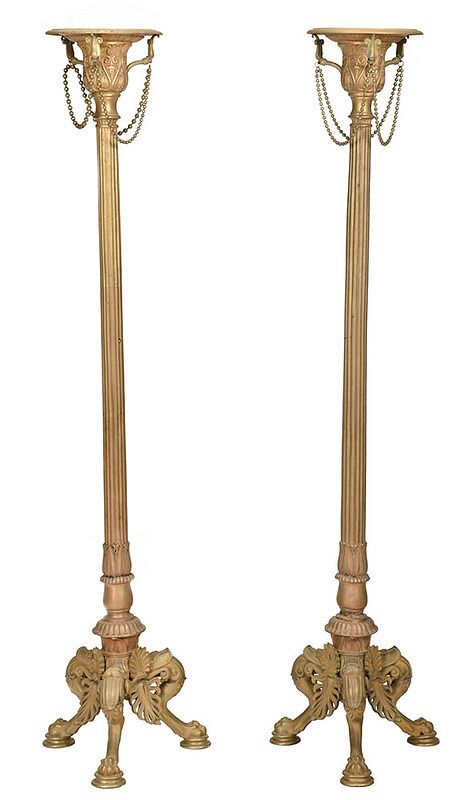 Appraisal: Pair Grecian Revival Gilt Brass Torchieres th century each with