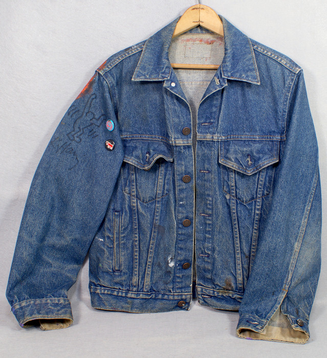 Appraisal: Keith Haring American - signed denim jacket with drawing of