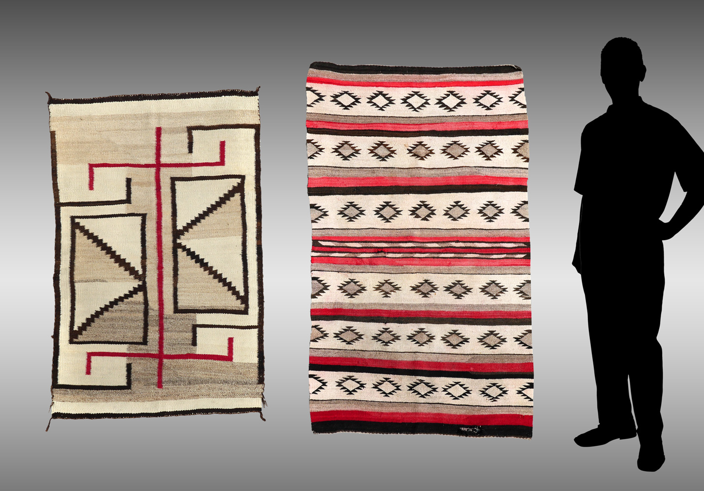 Appraisal: AMERICAN INDIAN WOVEN BLANKETS Possibly Two Grey Hills rug measures