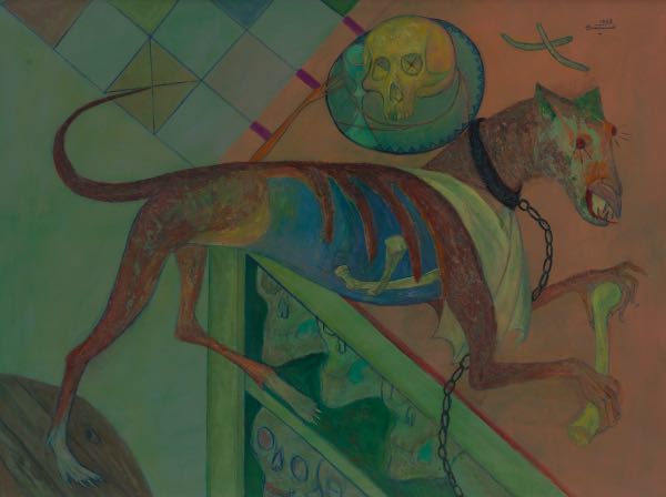 Appraisal: FRANK DININNO AMERICAN - x Ossuary Dog Oil on panel