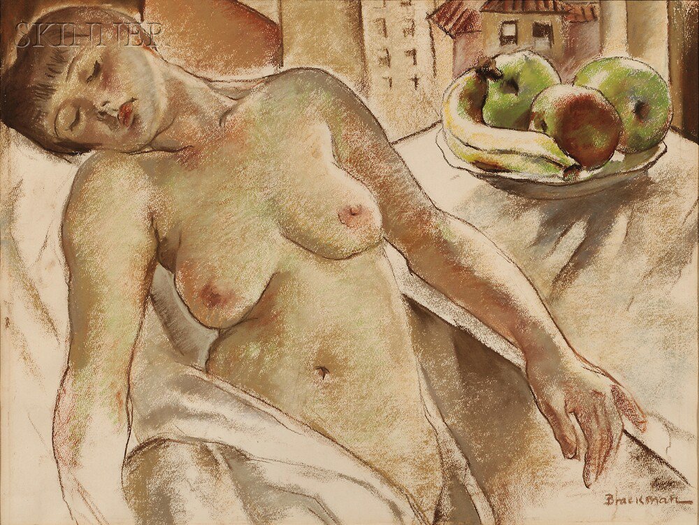 Appraisal: Robert Brackman American - Nude with Bowl of Fruit Signed