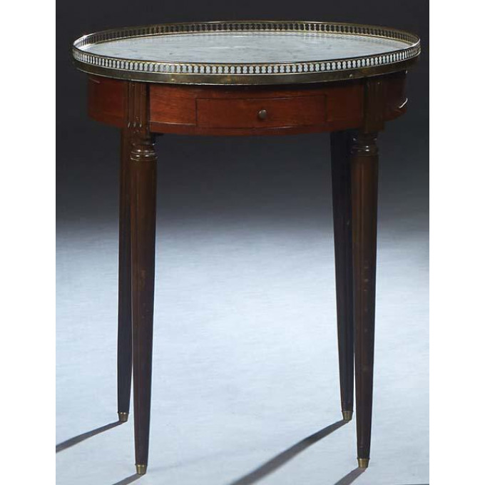 Appraisal: French Carved Walnut Marble Top Bouillotte Table th c with