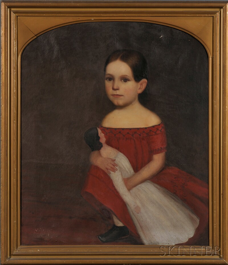 Appraisal: American School th Century Portrait of a Young Girl Wearing