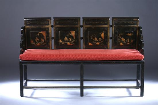 Appraisal: CHINESE BLACK LACQUERED SETTEE th century - in x in