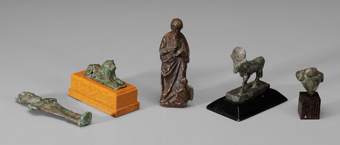 Appraisal: Five Small Bronze Figures th century and earlier three Egyptian