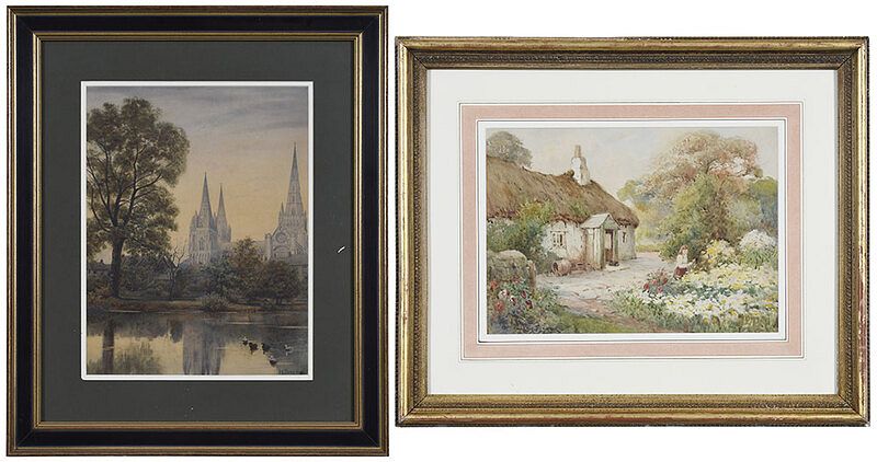 Appraisal: Two British School Landscapes Henry Sykes British - View Cathedral