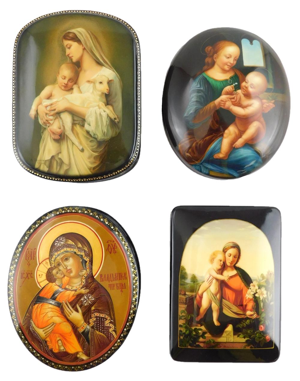 Appraisal: Russian hand-painted lacquer boxes group of four all Virgin Mary