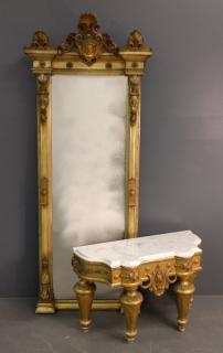 Appraisal: Victorian standing mirror Victorian two-part gilt decorated standing mirror h