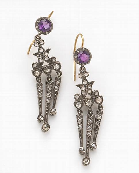 Appraisal: A pair of amethyst diamond and silver earrings