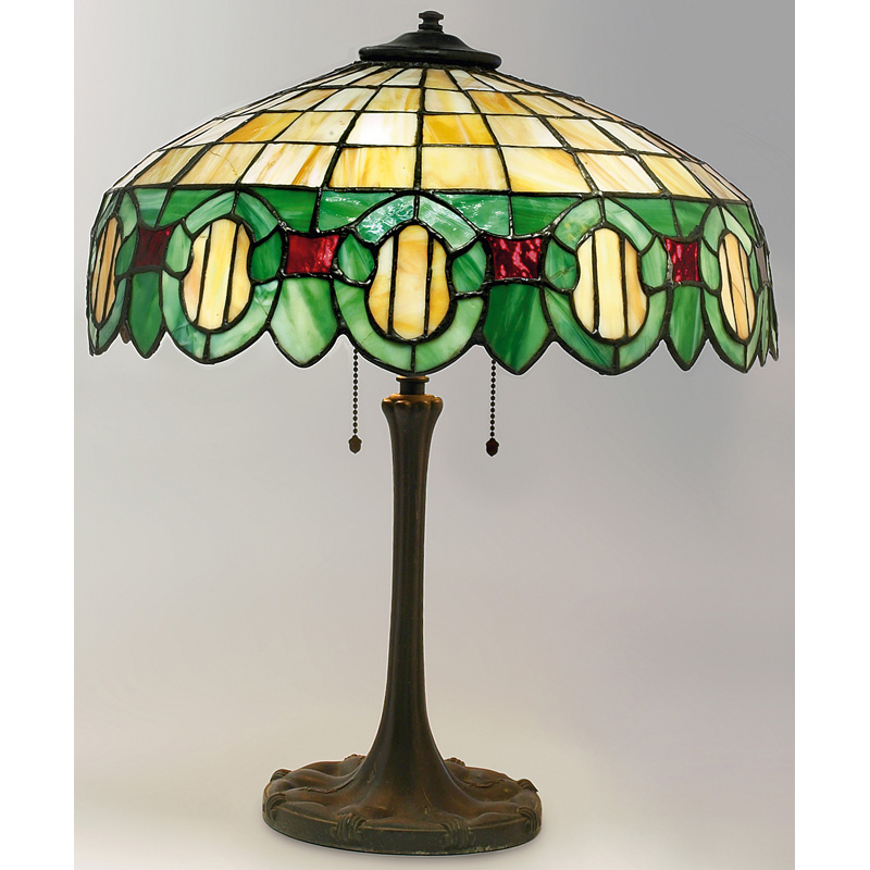 Appraisal: Mosaic lamp colorful leaded glass shade supported by a cast