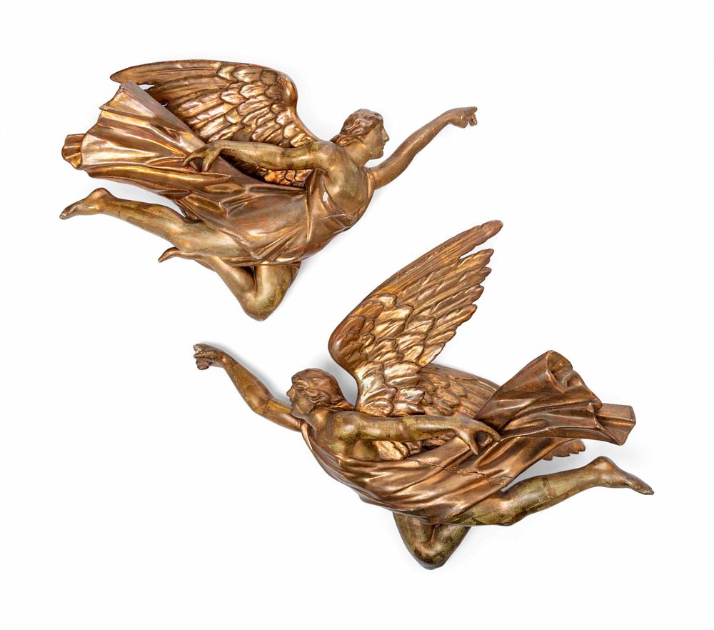 Appraisal: A Pair of Continental Carved Angel Figures A Pair of