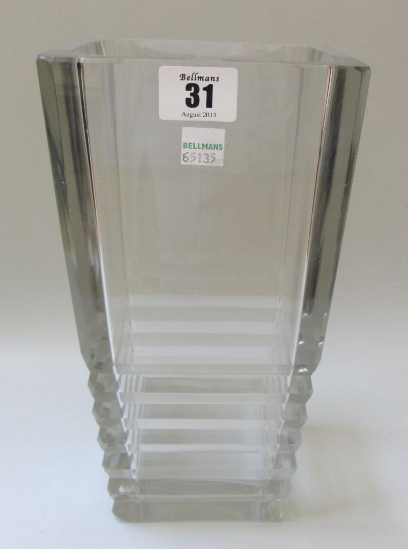 Appraisal: A clear glass Jean Luce vase of square tapering form