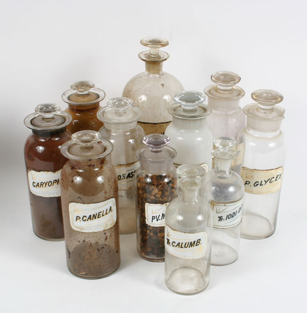 Appraisal: Lot of Pharmacy apothecary bottles with glass label and stoppers