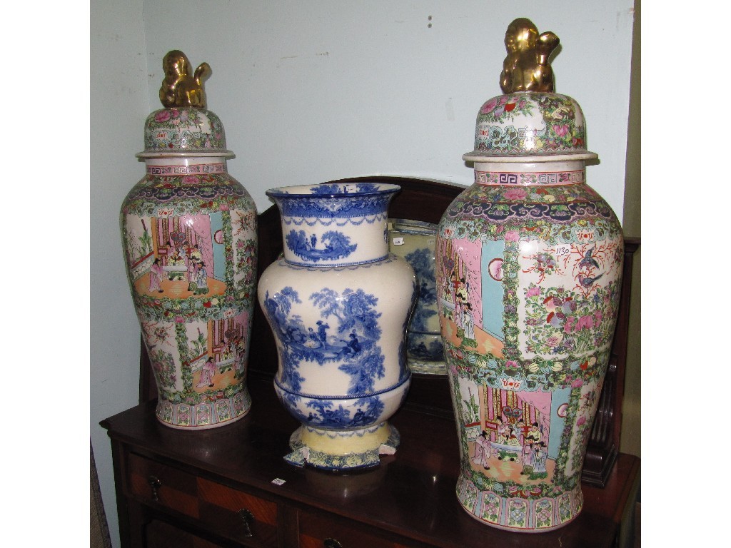 Appraisal: Pair of large Canton 'Famille Rose' vases with covers