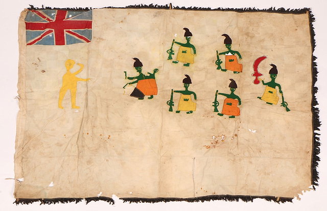 Appraisal: A COASTAL GHANA FANTE TRIBE ASAFO FLAG decorated soldiers and