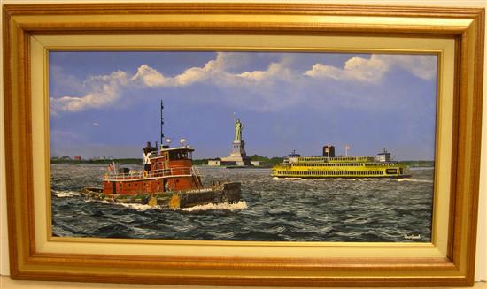 Appraisal: Herbert Weintraub oil on panel tug boat and Staten Island