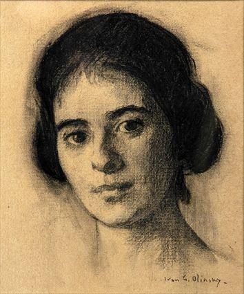 Appraisal: AMERICAN SCHOOL PORTRAIT OF YOUNG WOMAN Charcoal on paper x