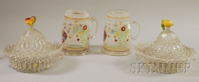 Appraisal: Two German Enamel Decorated Colorless Blown Glass Steins and a