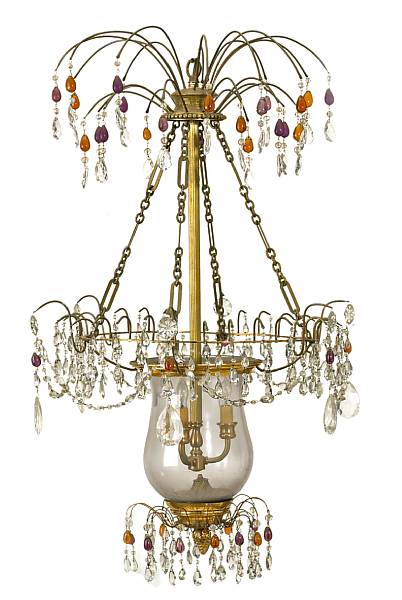 Appraisal: A Russian Neoclassical gilt bronze clear and colored glass lantern