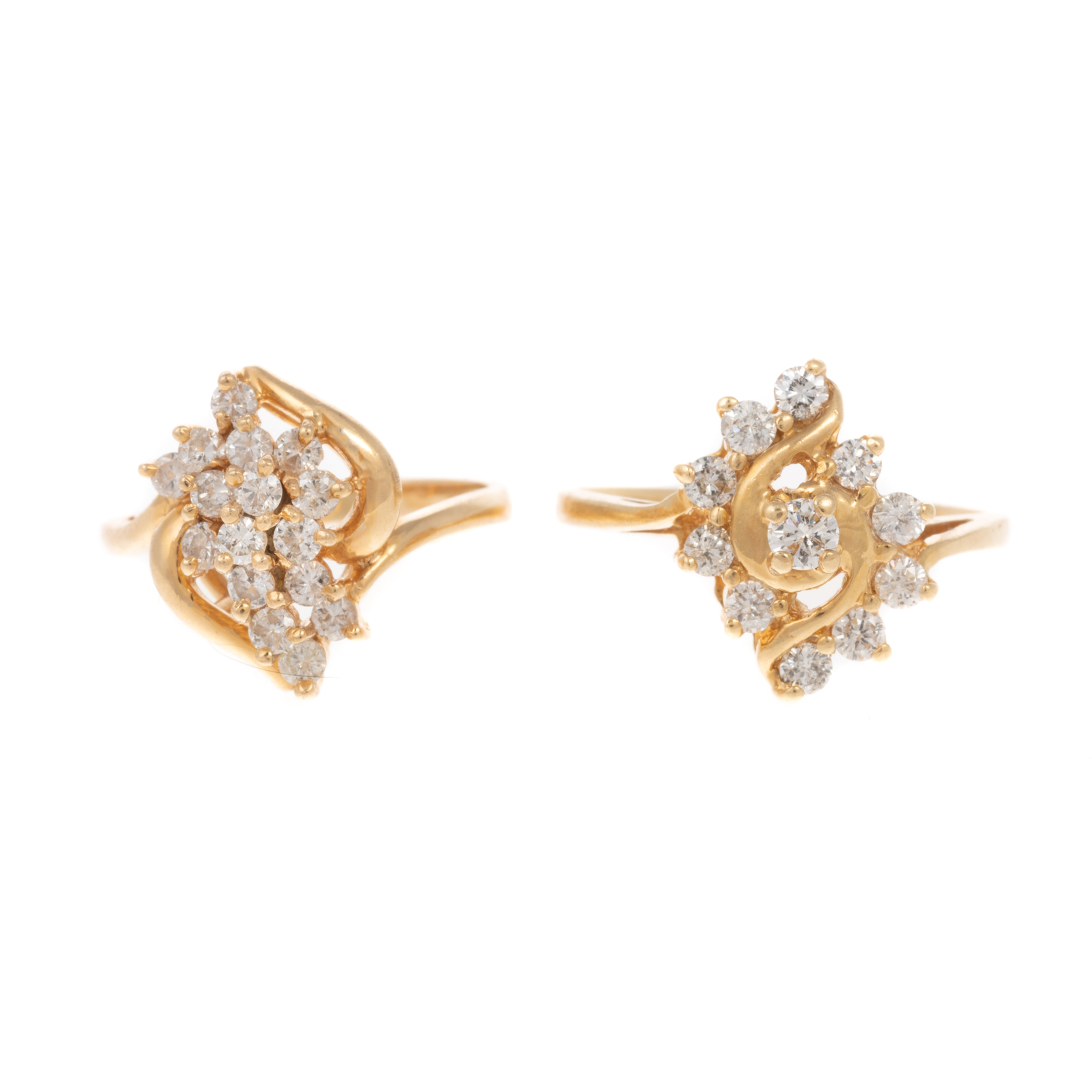 Appraisal: TWO DIAMOND CLUSTER RINGS IN K K yellow gold ring