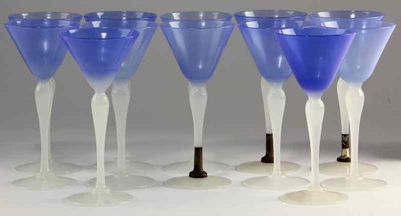 Appraisal: Set of Twelve Opalescent Blown Gobletsthe cup of pale blue