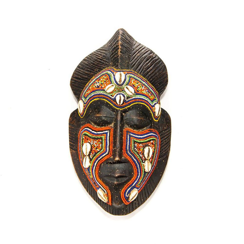 Appraisal: VINTAGE AFRICAN TRIBAL WOODEN BEADED WALL MASK Hand carved hanging