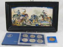 Appraisal: A multicoloured ceramic tile plaque of horsemen fighting probably Spanish