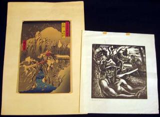 Appraisal: Pcs Lumber SIGNED ETCHING JAPANESE PRINT Mt Kurama Snow Scene