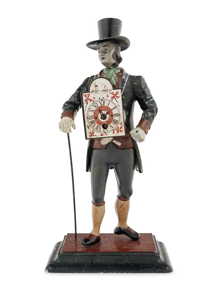 Appraisal: A German Painted Metal Peddler Clock A German Painted Metal