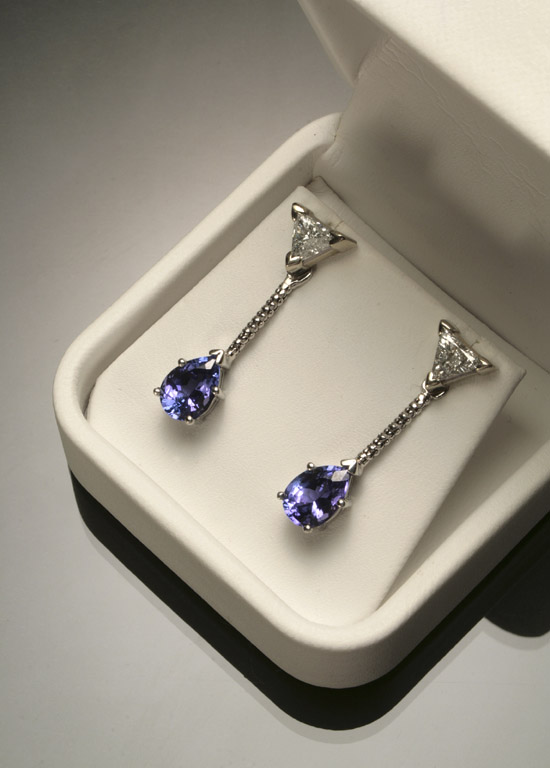 Appraisal: Pair of Tested -Karat White-Gold Tanzanite and Diamond Pierced Earrings