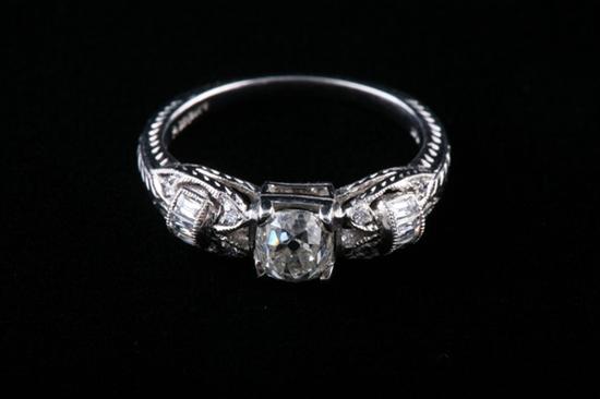 Appraisal: PLATINUM AND DIAMOND ENGAGEMENT TYPE RING Old mine cut diamond